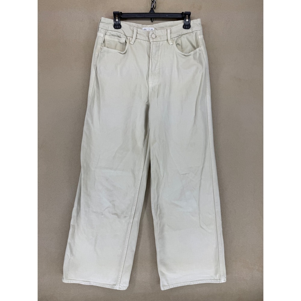 Good American Good Skate Bone Wide Leg Jeans 10-30 Natural Beige Cotton Blend